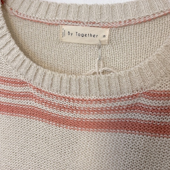 By Together coral and beige striped sweater with bell sleeves perfect fall top - Picture 4 of 4